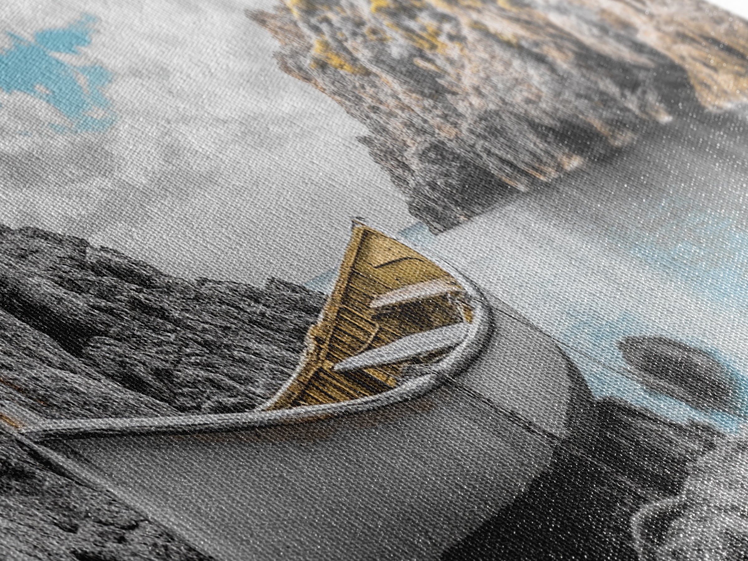 Abandoned Rowboat, Rustic Shore, Autumn Cove, Island Serenity, Framed Canvas Print, Lakehouse Decor, Coastal Wall Art, Nature Print