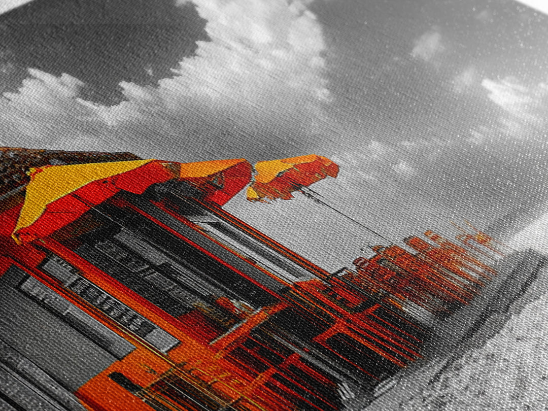 Beach Cafe, Orange Umbrellas, Seaside Dining, Sunny Vibes, Framed Canvas Print, Kitchen Wall Art, Summer Coastal Style