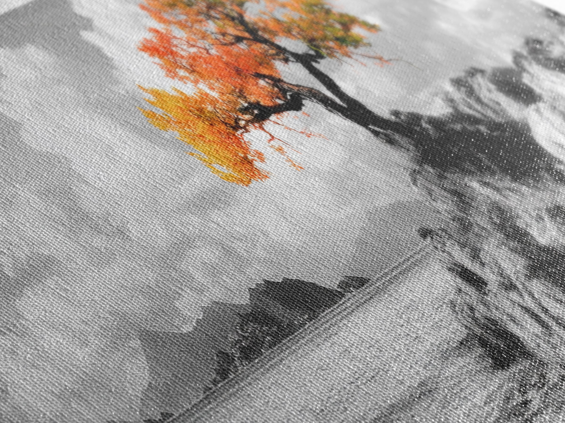 Autumn Tree, Coastal Cliff, Ocean Horizon, Framed Canvas Print, Autumn decor, rustic wall art, minimalist nature, neutral tones