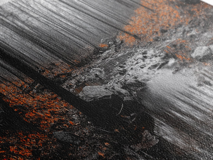 Autumn Forest Stream, Bare Trees, Orange Leaves, Framed Canvas Print, Fall Wall Art, Cozy Nature Scene, Entryway Decor