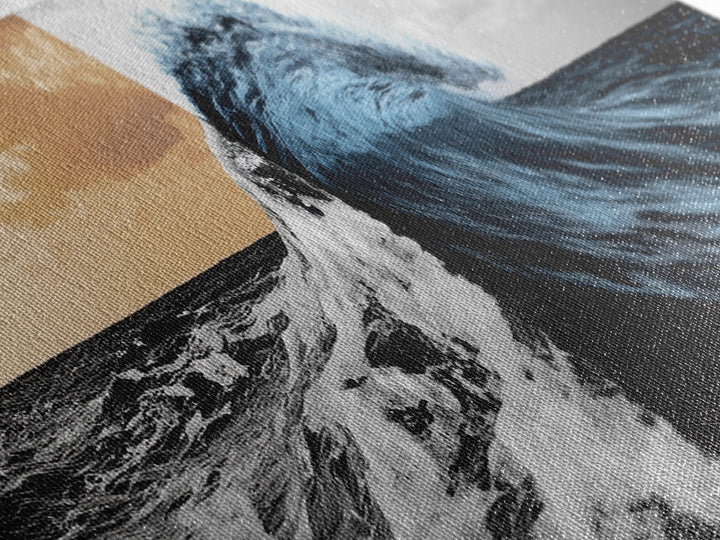 Ocean Wave Split, Sunrise Sea, Blue Tidal Wave, Framed Canvas Print, Nautical Wall Art, Coastal Decor, Bathroom Seascape