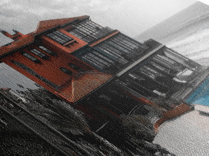 Coastal Villa, Ocean View, Infinity Pool, Sunset Escape, Framed Canvas Print, Beach House Decor, Mediterranean Art, Living Room Wall Art