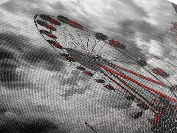 Ferris Wheel, Carnival Ride, Stormy Sky, Fairground Scene, Framed Canvas Print, Retro Wall Art, Teen Bedroom Decor, Industrial Urban Style