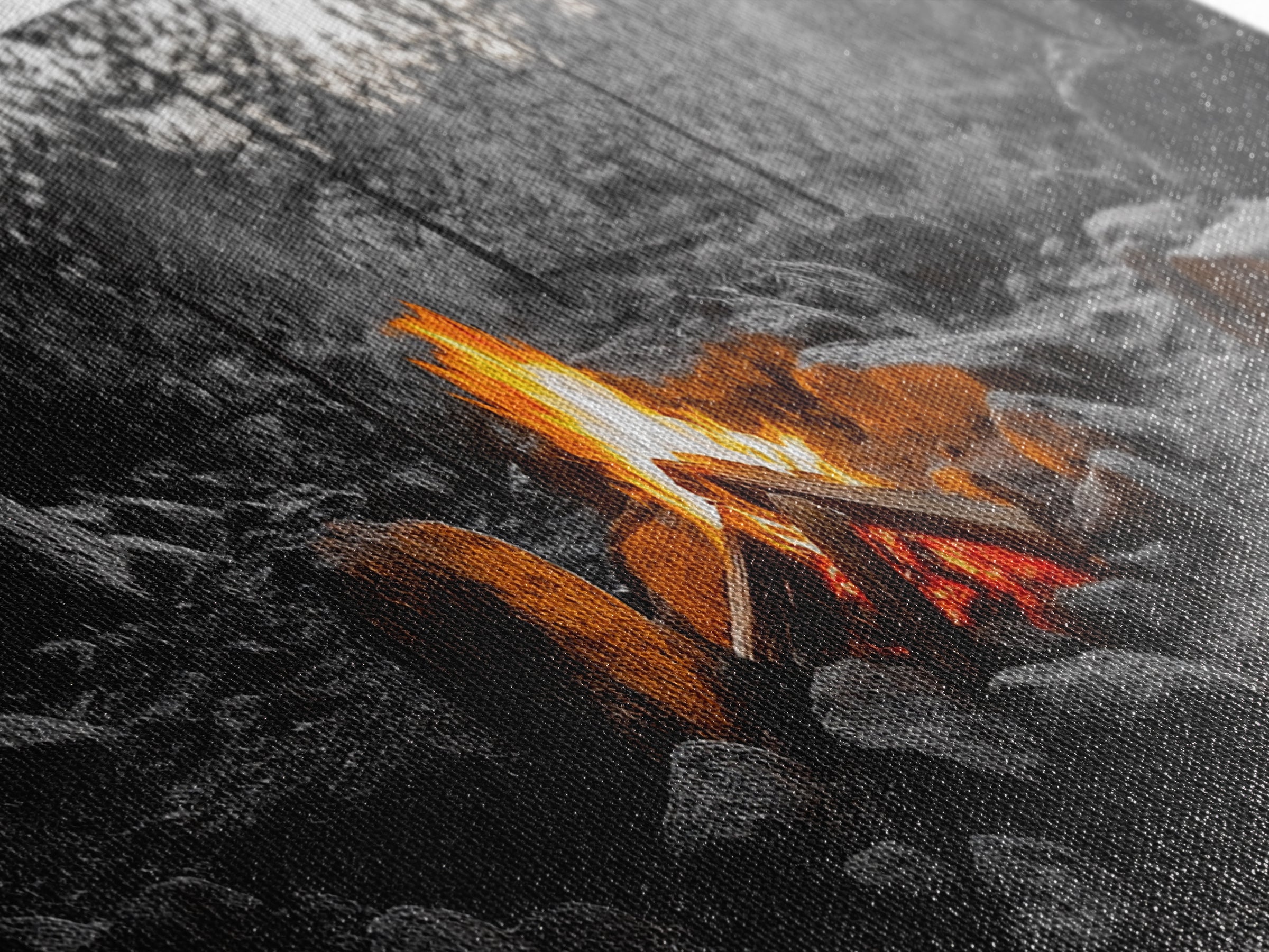 Campfire Heat, Forest Light, Autumn Fire, Nature Glow, Canvas Print, Rustic Wall Art, Cabin Living Decor, Outdoor Adventure Style