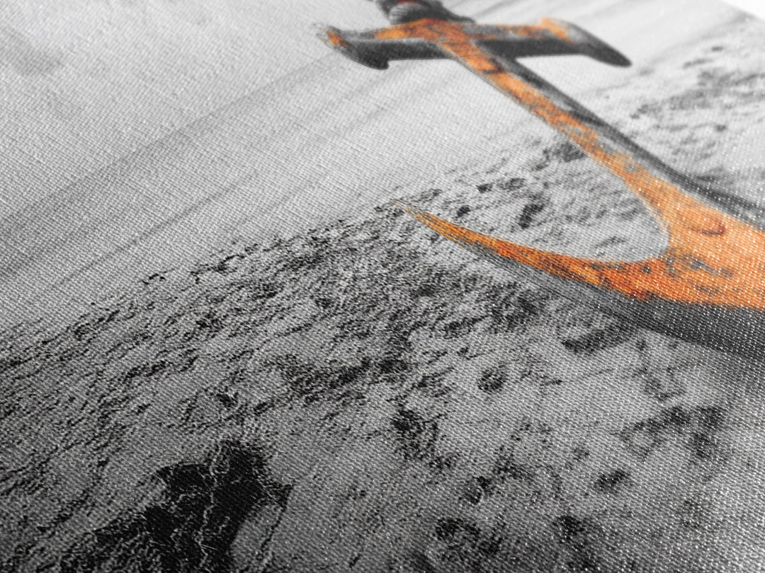 Rusted Anchor, Coastal Decay, Ocean Shore, Nautical Minimalism, Framed Canvas Print, Beach House Wall Art, Bathroom Wall Decor