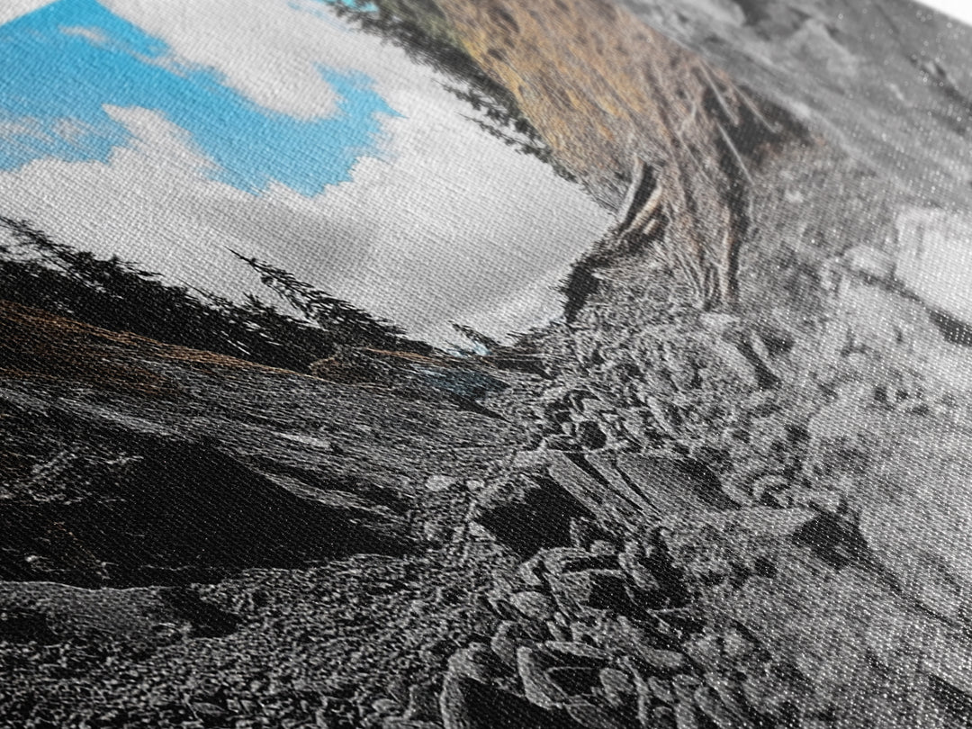 Rocky Trail, Blue Sky, Wilderness Path, Forest Adventure, Canvas Print, Rustic Nature Art, Hiking Wall Art, Cabin Living Room Decor