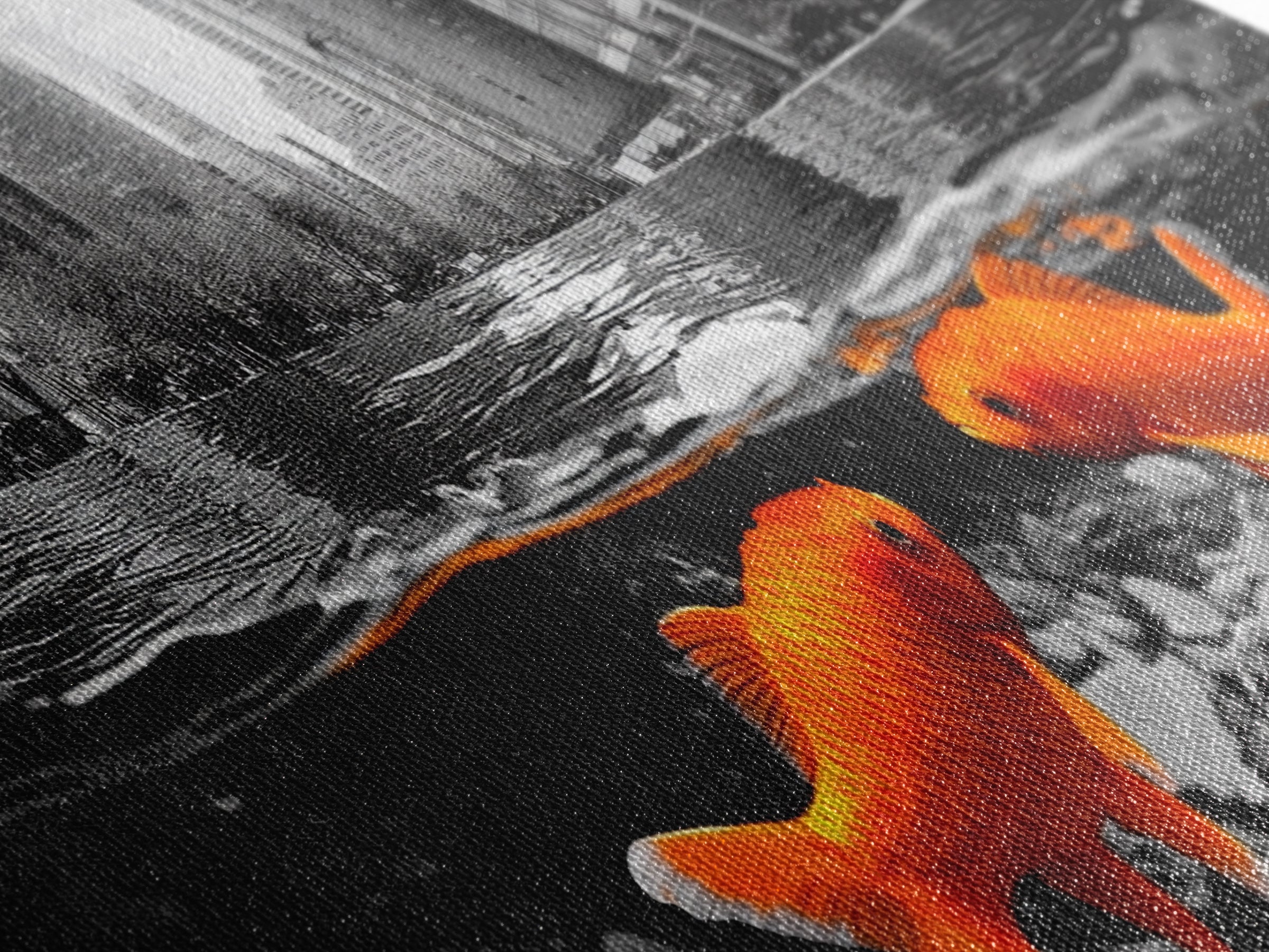 City Meets Nature, Urban Fish, Goldfish Art, Surreal Street Scene, Framed Canvas Print, Quirky Kitchen Wall Art, Modern Whimsical Decor