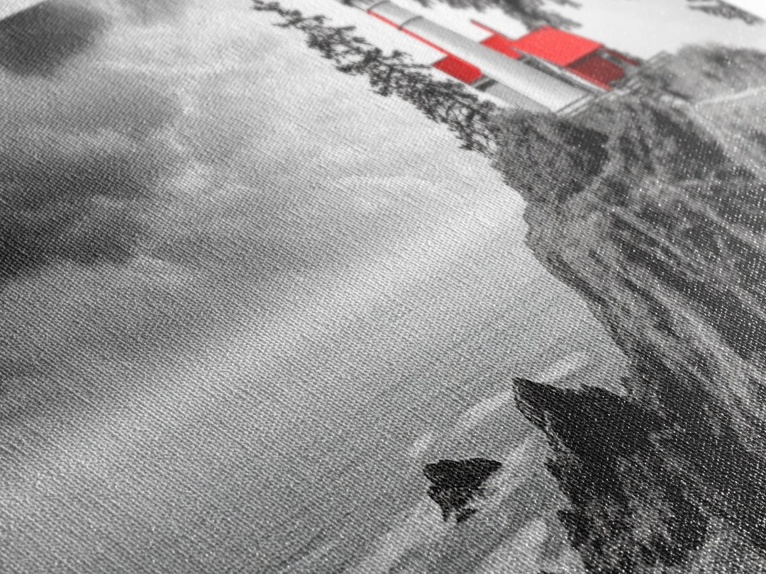 Coastal Lighthouse, Ocean Cliffs, Red Roof, Nautical Beacon, Framed Canvas Print, Bathroom Wall Art, Minimalist Coastal Decor, Seaside Vibe