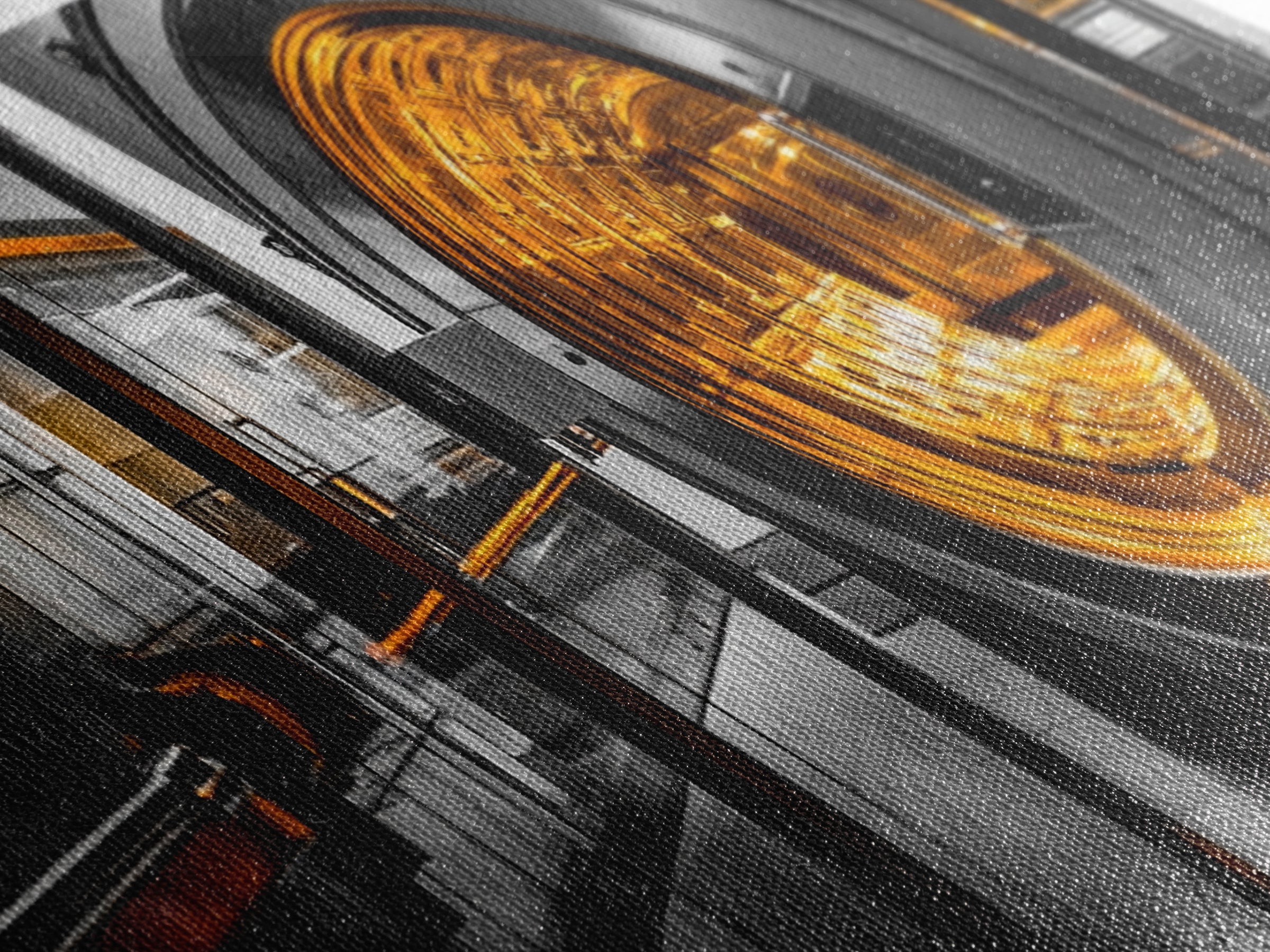 Bank Vault, Futuristic Glow, Industrial Design, Gold Tones, Framed Canvas Print, Office Wall Art, Cyberpunk Decor, Grunge Decor