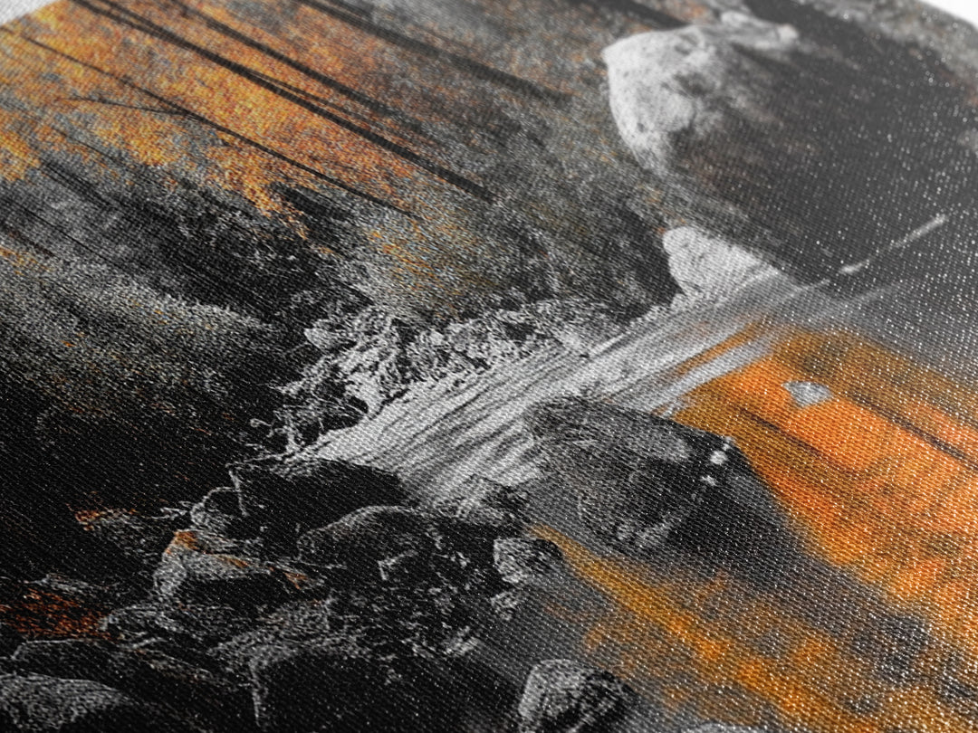 Autumn River Scene, Fall Forest Landscape, Tranquil Waters, Framed Canvas Print, Rustic Wall Art, Cabin Decor, Moody Photography