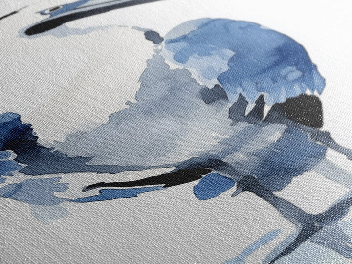 Blue Heron Watercolor Wall Art, Coastal Bird Print, Nautical Bathroom Decor, Ocean Wildlife Art, Elegant Lake House Gift
