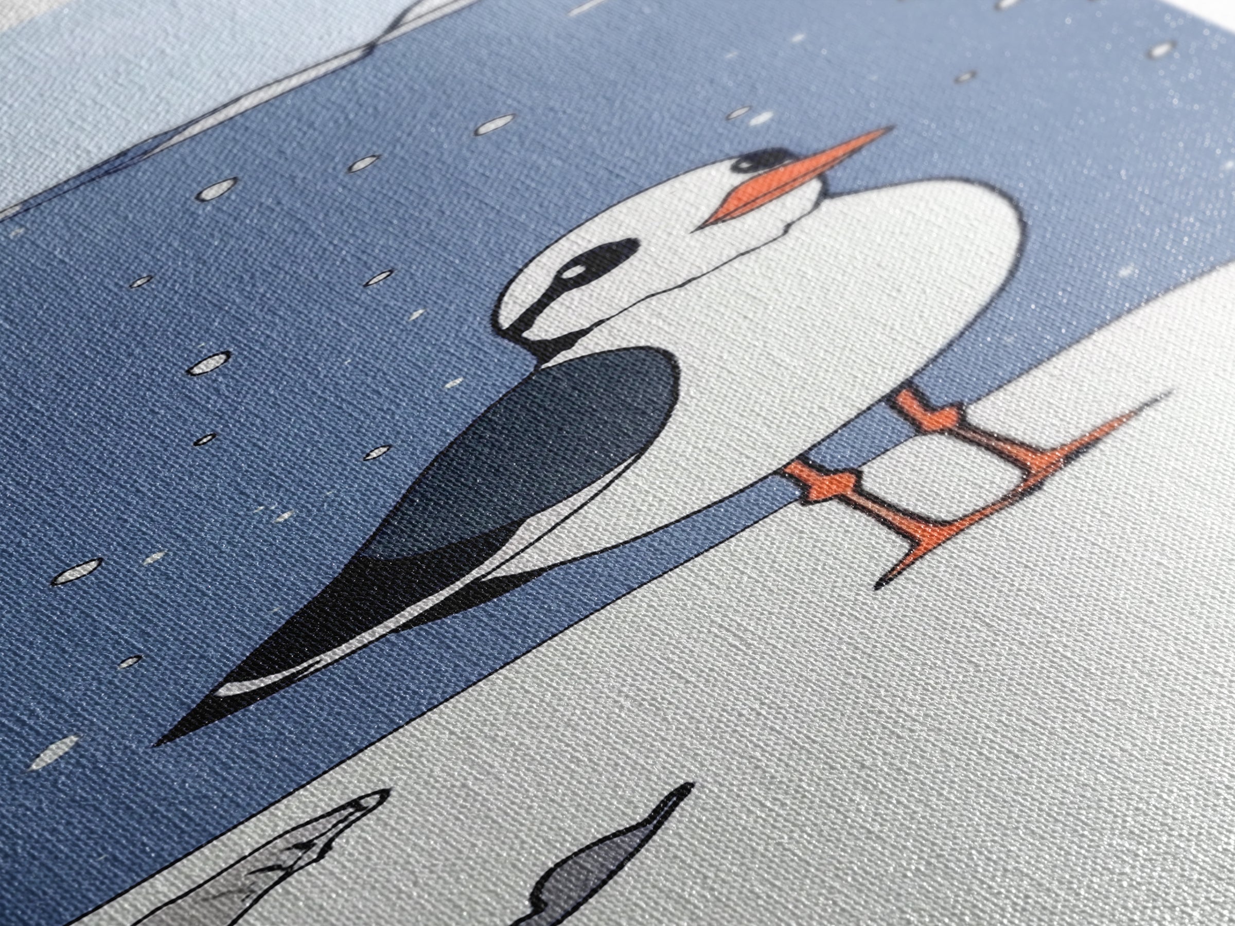 Whimsical Puffin Snow Scene Wall Art, Arctic Bird Print, Coastal Nursery Decor, Cute Animal Art, Winter Wildlife Gift, Kids Room Decor