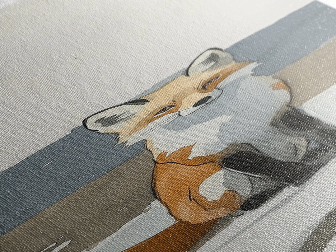 Minimal Fox In Snow Wall Art, Modern Wildlife Canvas Print, Scandinavian Animal Decor, Woodland Nursery Art, Neutral Home Decor