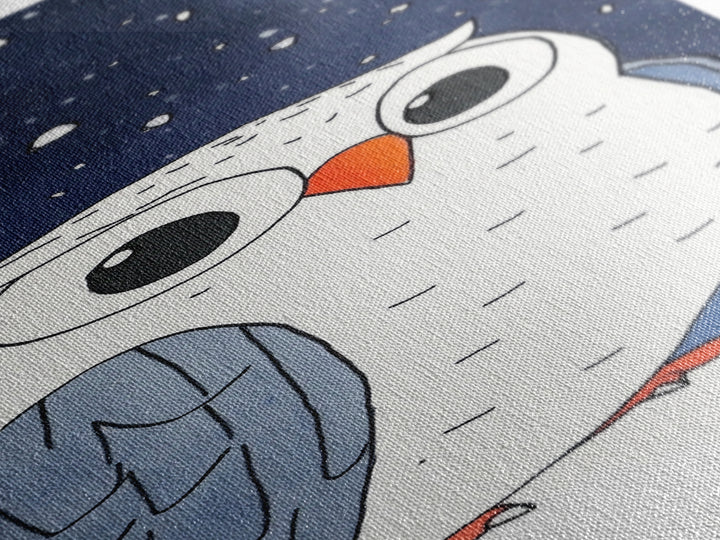 Snowy Owl Closeup Wall Art, Cute Winter Bird Canvas Print, Whimsical Nursery Decor, Kids Room Art, Snowfall Animal Gift Print