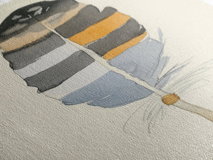 Bold Striped Feather Canvas Print, Watercolor Bird Art, Boho Wall Decor, Neutral Nature Print, Rustic Gallery Wall Gift Idea