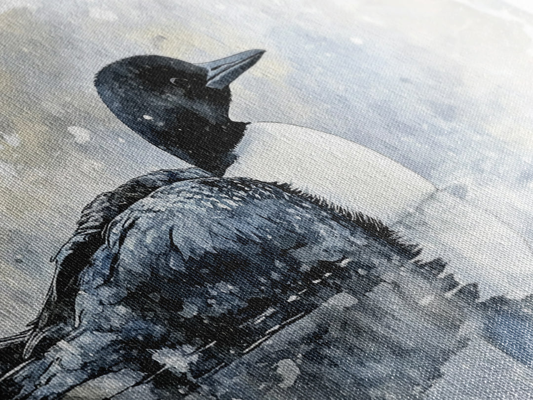 Watercolor Loon On Misty Lake Wall Art, Coastal Bird Canvas Print, Nature Wildlife Decor, Serene Lake House Gift, Living Room Fine Art Print