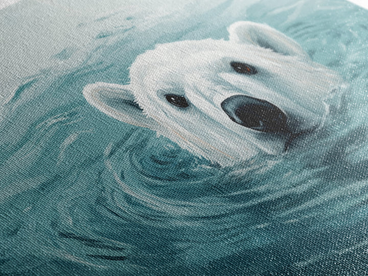 Swimming Polar Bear In Teal Water Wall Art, Arctic Wildlife Canvas Print, Ocean Animal Decor, Nursery Or Bathroom Art Print