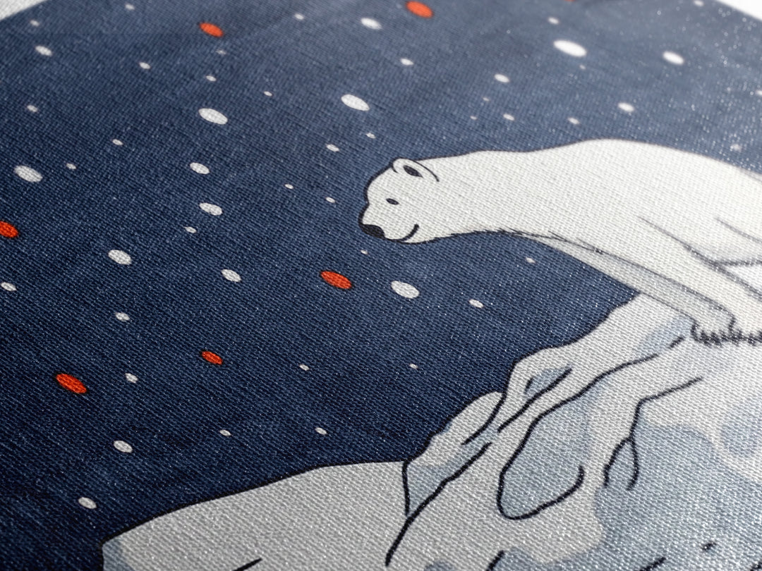 Minimal Polar Bear Snow Scene Wall Art, Arctic Wildlife Illustration, Kids Room Decor, Modern Nursery Canvas Print Gift Idea