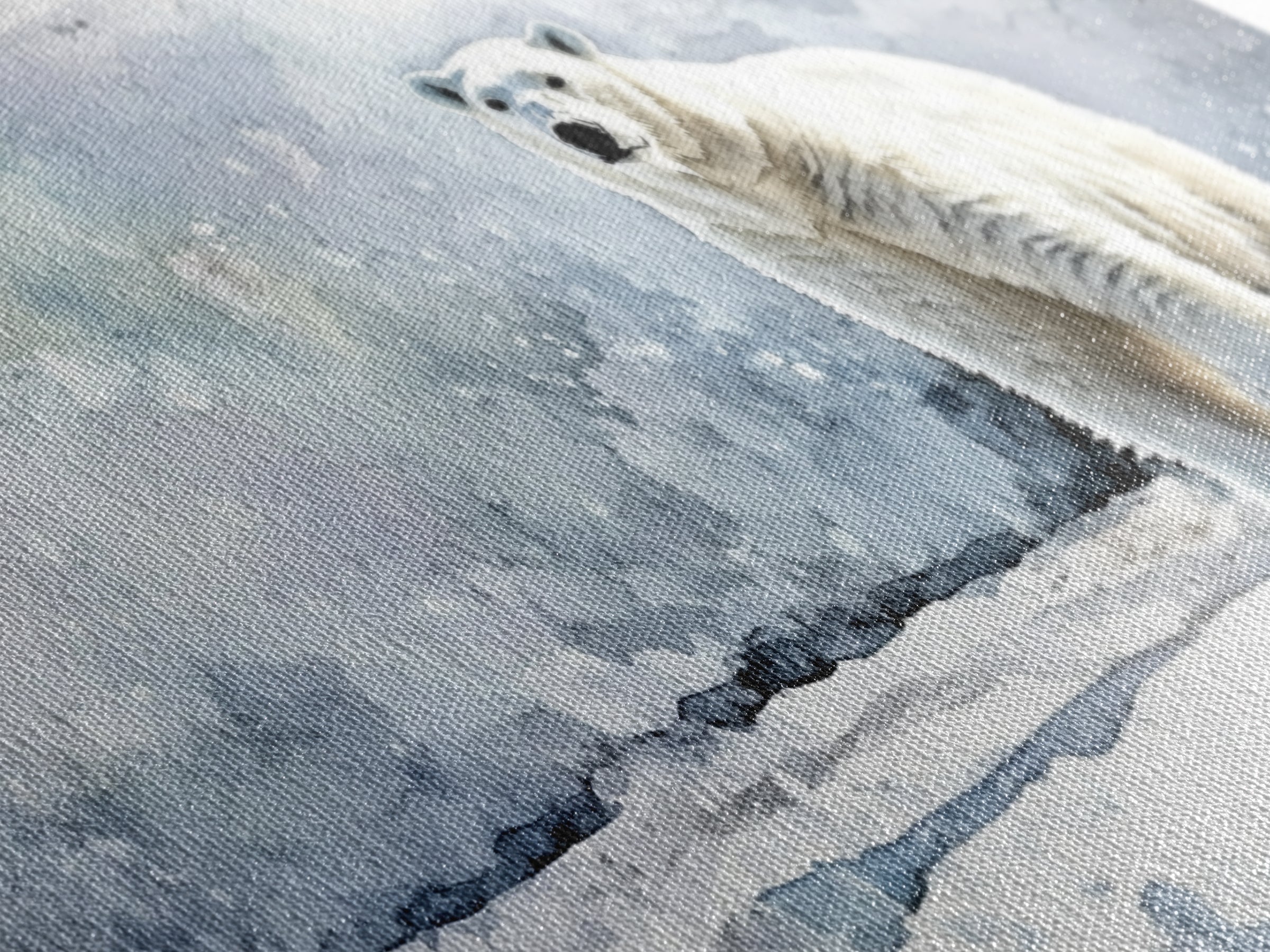 Standing Polar Bear In Snowy Tundra Wall Art, Watercolor Wildlife Print, Arctic Animal Decor, Large Canvas Housewarming Gift