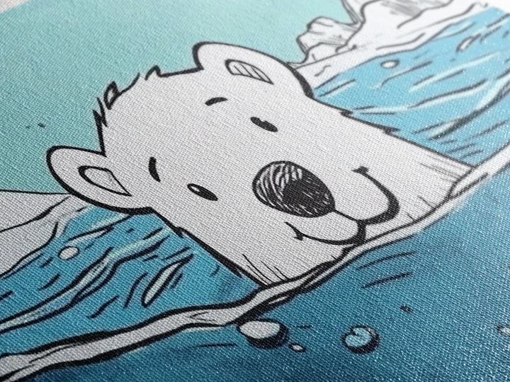 Smiling Polar Bear Swimming In Icy Sea Wall Art, Playful Arctic Animal Print, Ocean Nursery Decor, Kids Room Canvas Gift