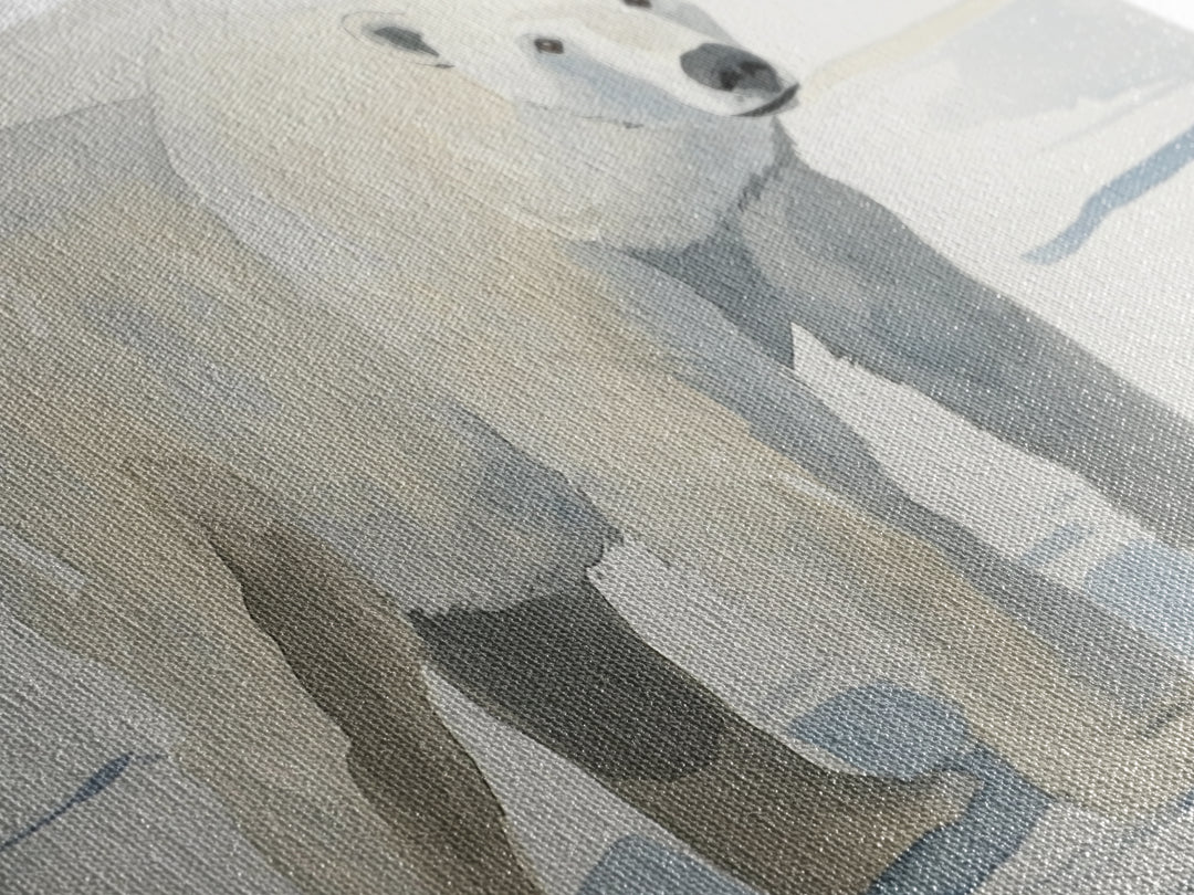 Polar Bear On Arctic Ice Wall Art, Watercolor Wildlife Canvas Print, Coastal Nursery Decor, Animal Lover Gift, Kids Room Art