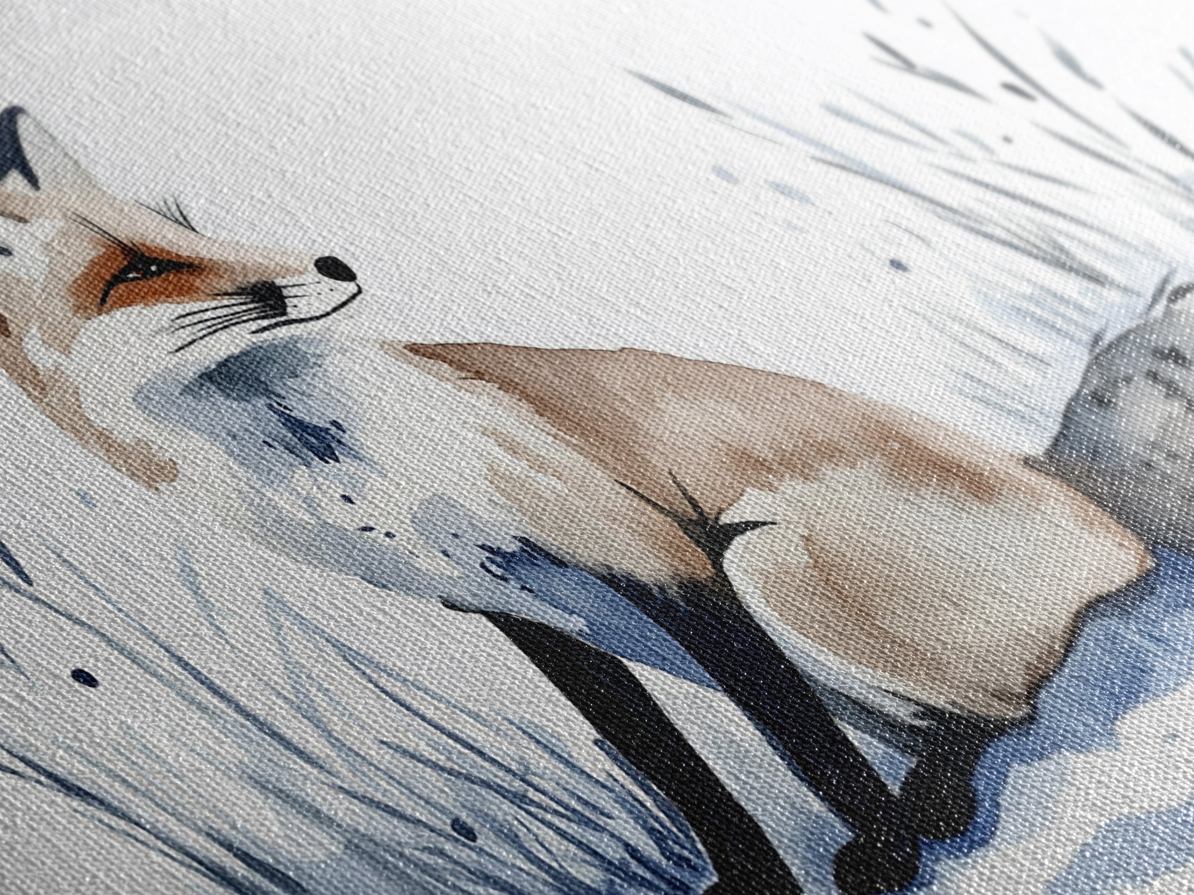 Sitting Fox In Frosted Grass Wall Art, Minimal Watercolor Wildlife Canvas Print, Neutral Nursery Decor, Animal Lover Gift
