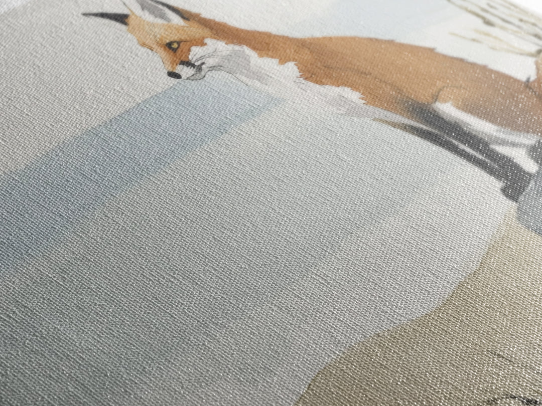 Coastal Fox On Ocean Rocks Wall Art, Minimal Watercolor Wildlife Canvas Print, Beach House Decor, Neutral Living Room Art