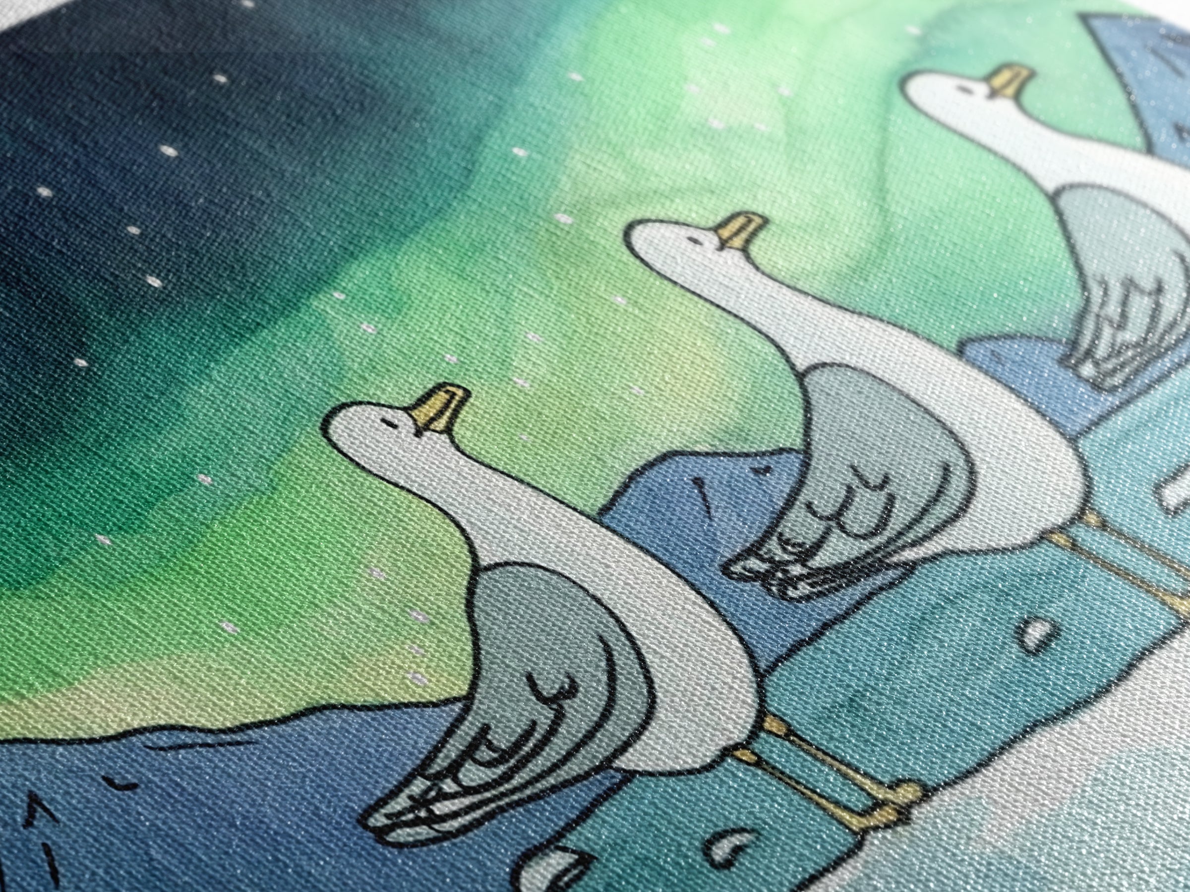 Three Seagulls Under Aurora Sky Wall Art, Winter Coastal Bird Canvas Print, Nautical Ocean Decor, Beach House Christmas Gift