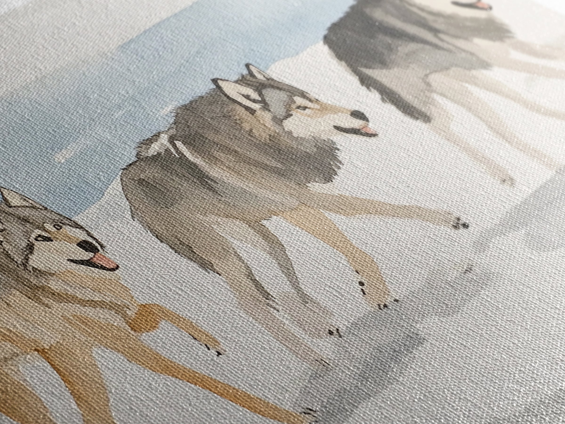 Three Running Wolves In Snow, Framed Canvas Print, Wildlife Wall Art, Rustic Cabin Decor, Winter Landscape, Gift For Him