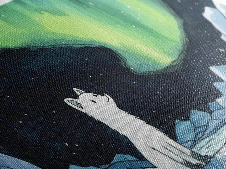 Arctic Fox Watching Green Aurora, Canvas Print, Celestial Wall Art, Icy Winter Landscape, Calming Bedroom Decor Gift For Her
