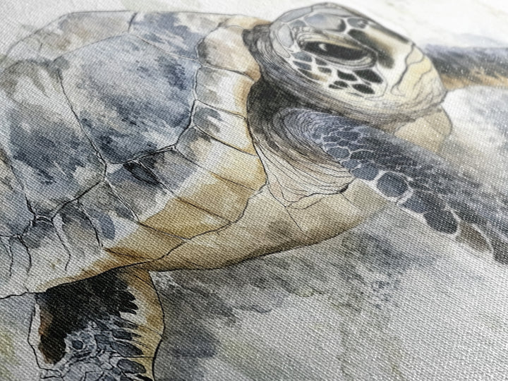 Realistic Sea Turtle Swimming Canvas Print, Coastal Wall Art, Ocean Animal Decor, Beach House Art Print, Gift For Sea Lovers