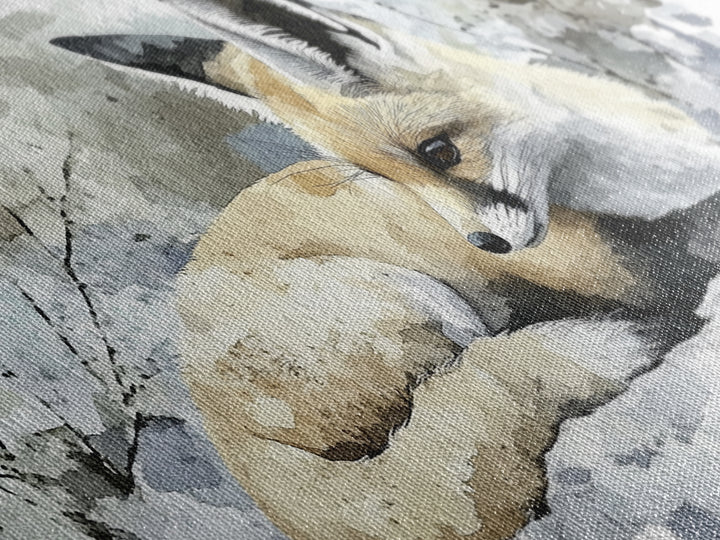 Resting Fennec Fox In Snow Watercolor Wall Art, Winter Wildlife Painting, Woodland Animal Decor, Nature Art Print Gift Idea