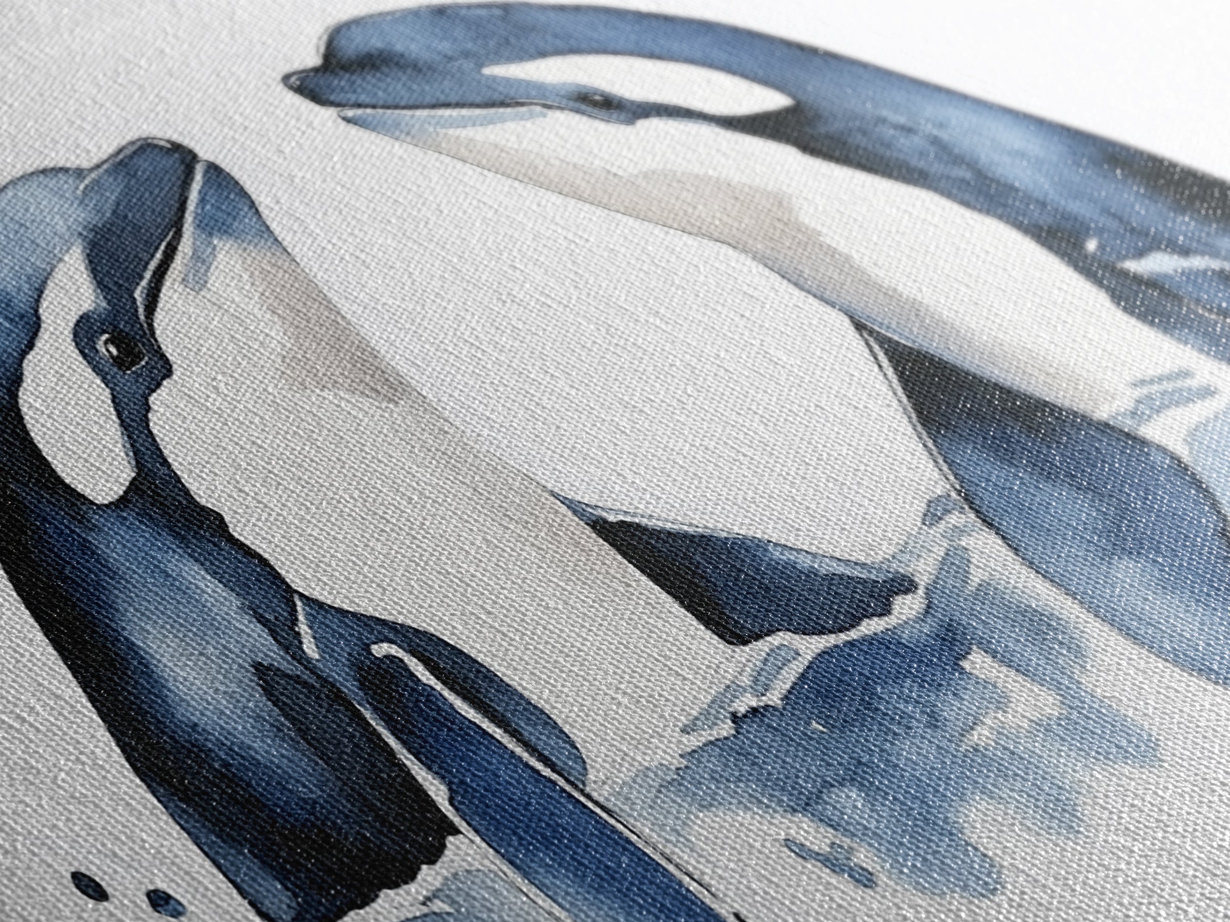 Two Orca Whales Rising From Blue Water Canvas Print, Minimalist Ocean Animal Wall Art, Coastal Nursery Decor, Gift For Her