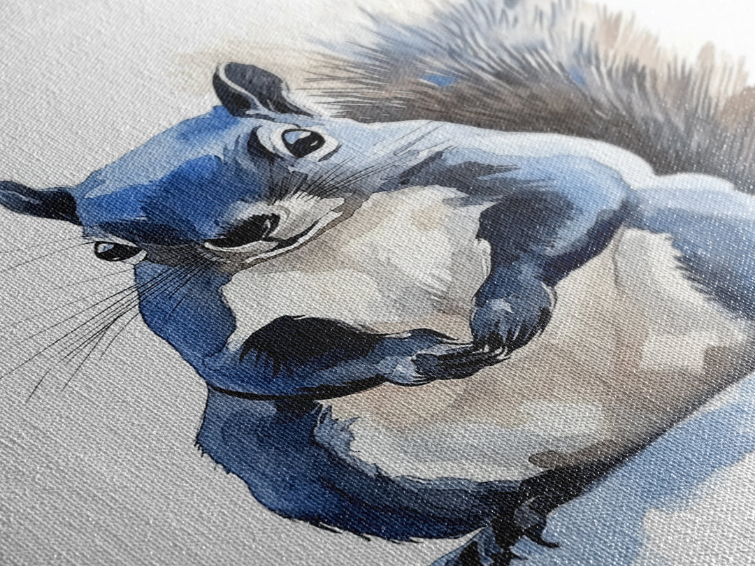 Blue Watercolor Squirrel Wall Art, Cute Woodland Animal Print, Nursery Decor, Kids Room Art, Whimsical Wildlife Poster Gift