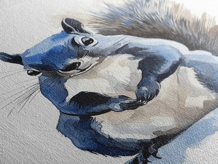 Blue Watercolor Squirrel Wall Art, Cute Woodland Animal Print, Nursery Decor, Kids Room Art, Whimsical Wildlife Poster Gift