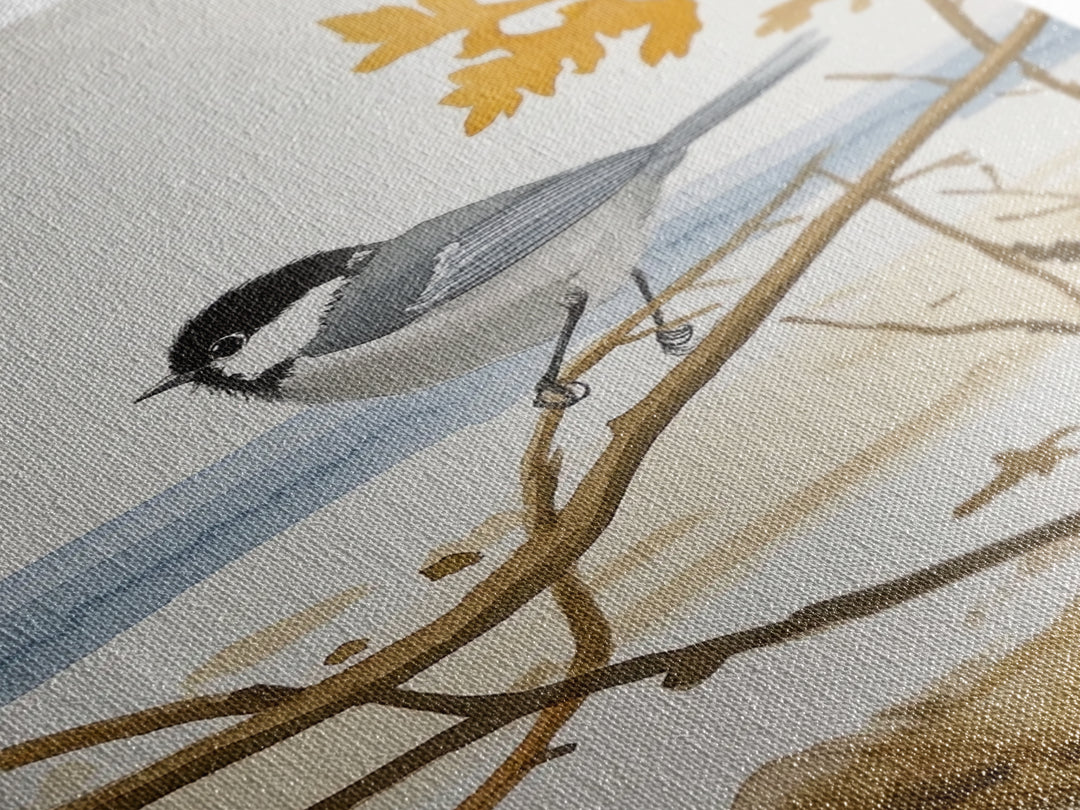 Coastal Chickadee On Driftwood Branch Wall Art, Beach House Decor, Nautical Nature Print, Bird Art Print, Serene Seaside Decor