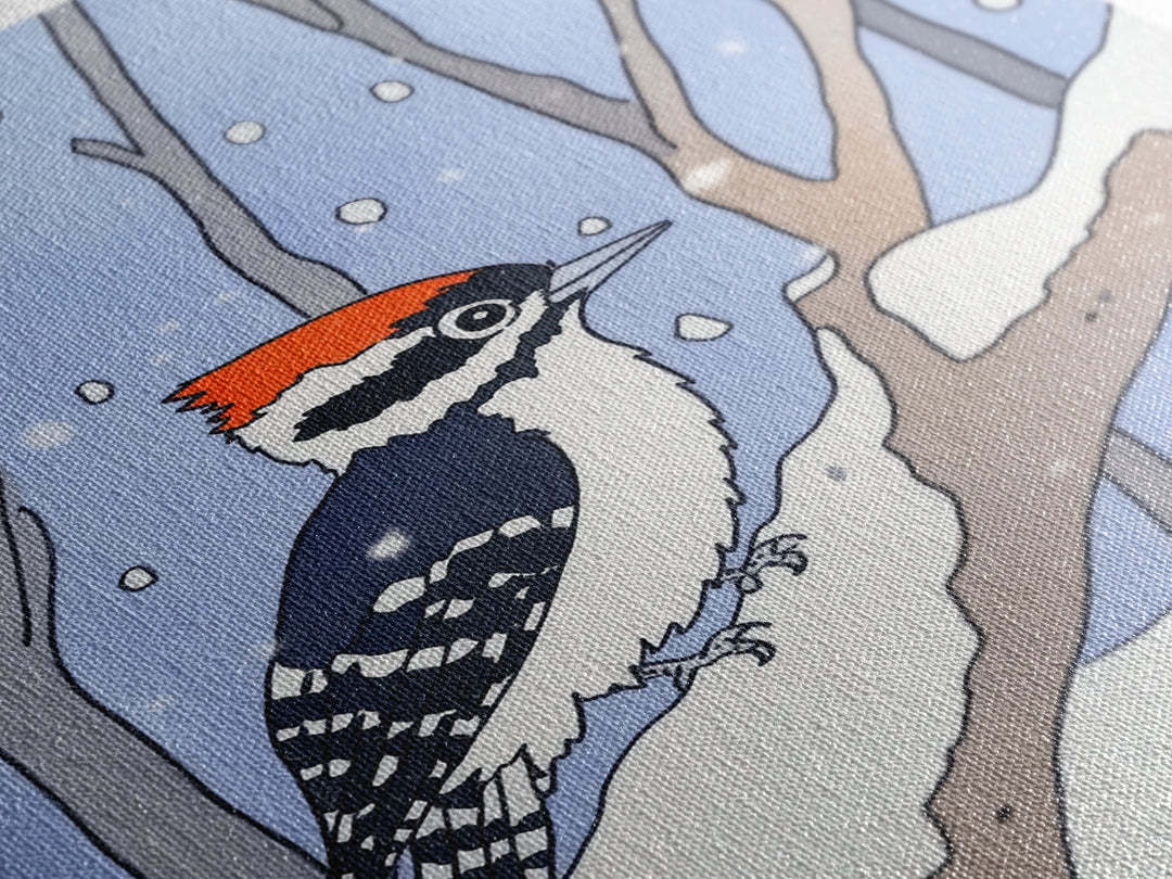 Red Capped Woodpecker In Snowy Winter Forest Wall Art, Woodland Bird Print, Nursery Decor, Rustic Cabin Decor, Nature Gift