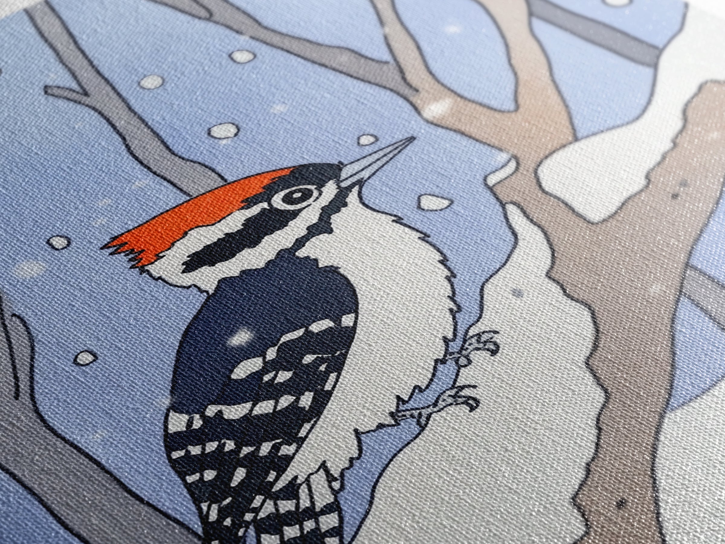 Red Capped Woodpecker In Snowy Winter Forest Wall Art, Woodland Bird Print, Nursery Decor, Rustic Cabin Decor, Nature Gift