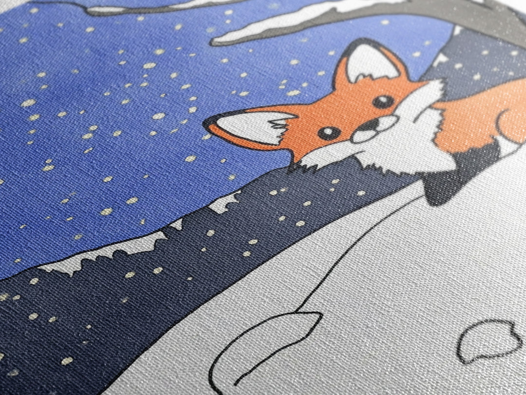 Cute Fox In Snowy Mountain Night Wall Art, Woodland Animal Print, Winter Nursery Decor, Cabin Wall Decor, Whimsical Art Print