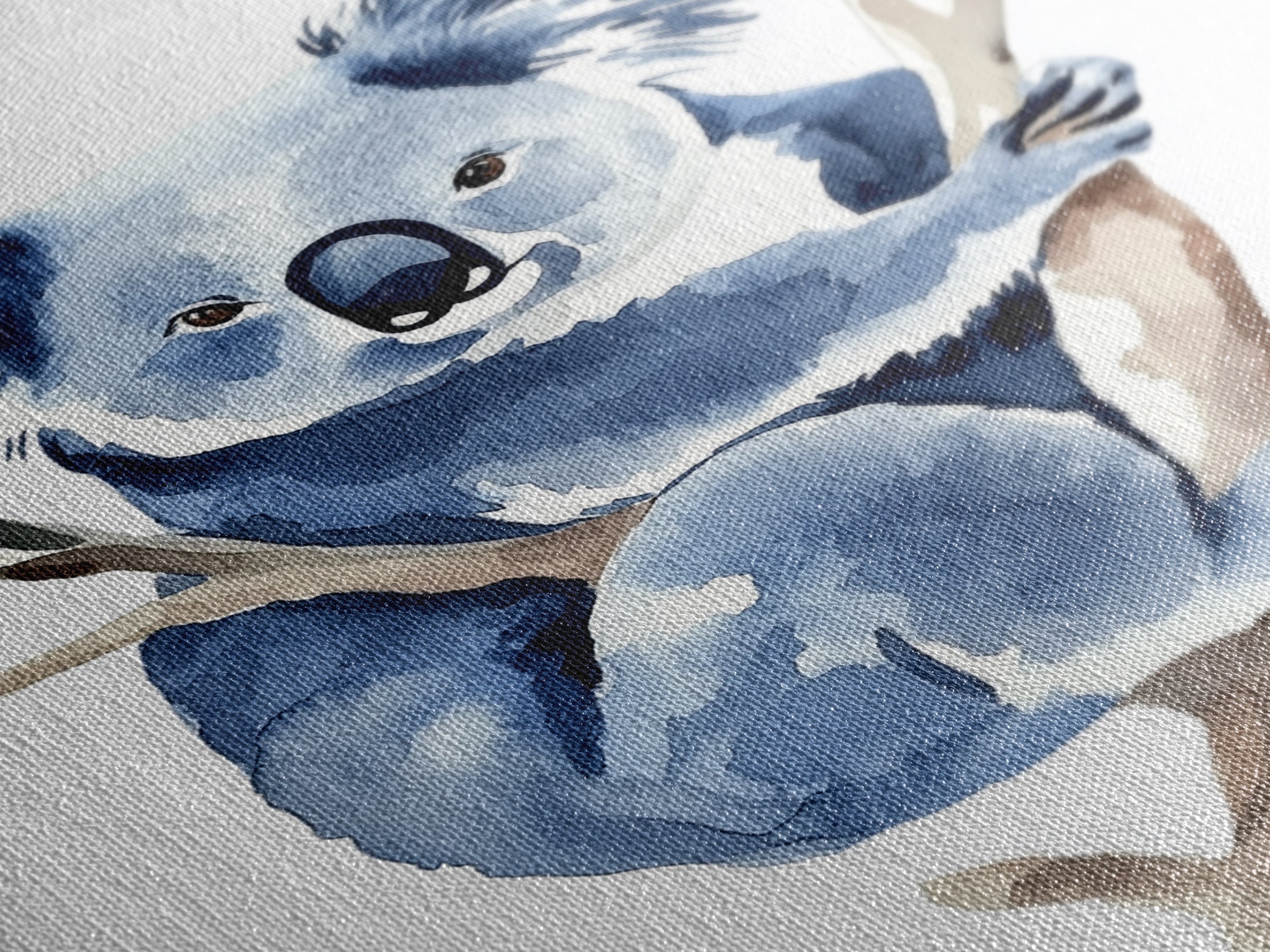 Blue Koala Climbing Eucalyptus Canvas Print, Watercolor Animal Wall Art, Nursery Decor, Kids Room Art, Wildlife Art Print
