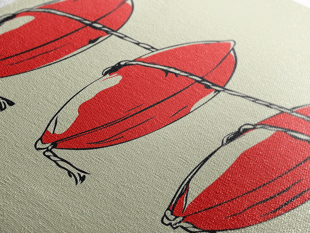 Red Lobster Buoys Wall Art, Nautical Line Drawing Print, Coastal Kitchen Decor, Beach House Wall Decor, Bold Minimal Art