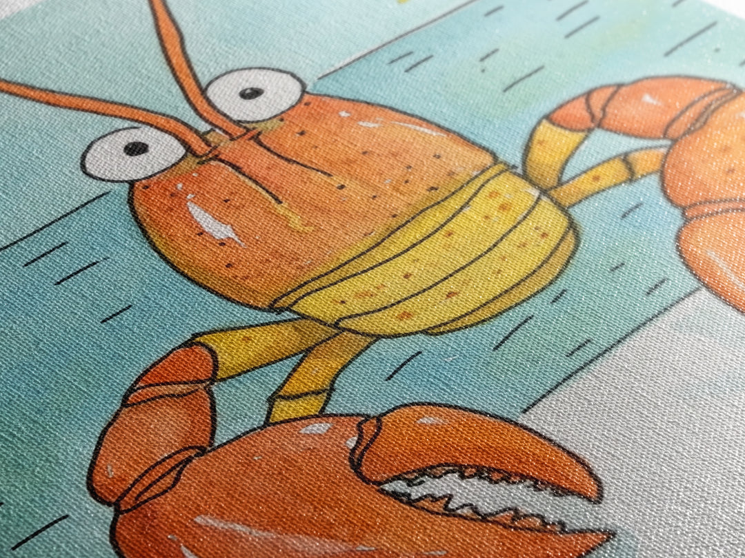 Cute Orange Lobster By The Sea Wall Art, Coastal Kitchen Decor, Nautical Bathroom Print, Seafood Art, Beach House Decor Gift