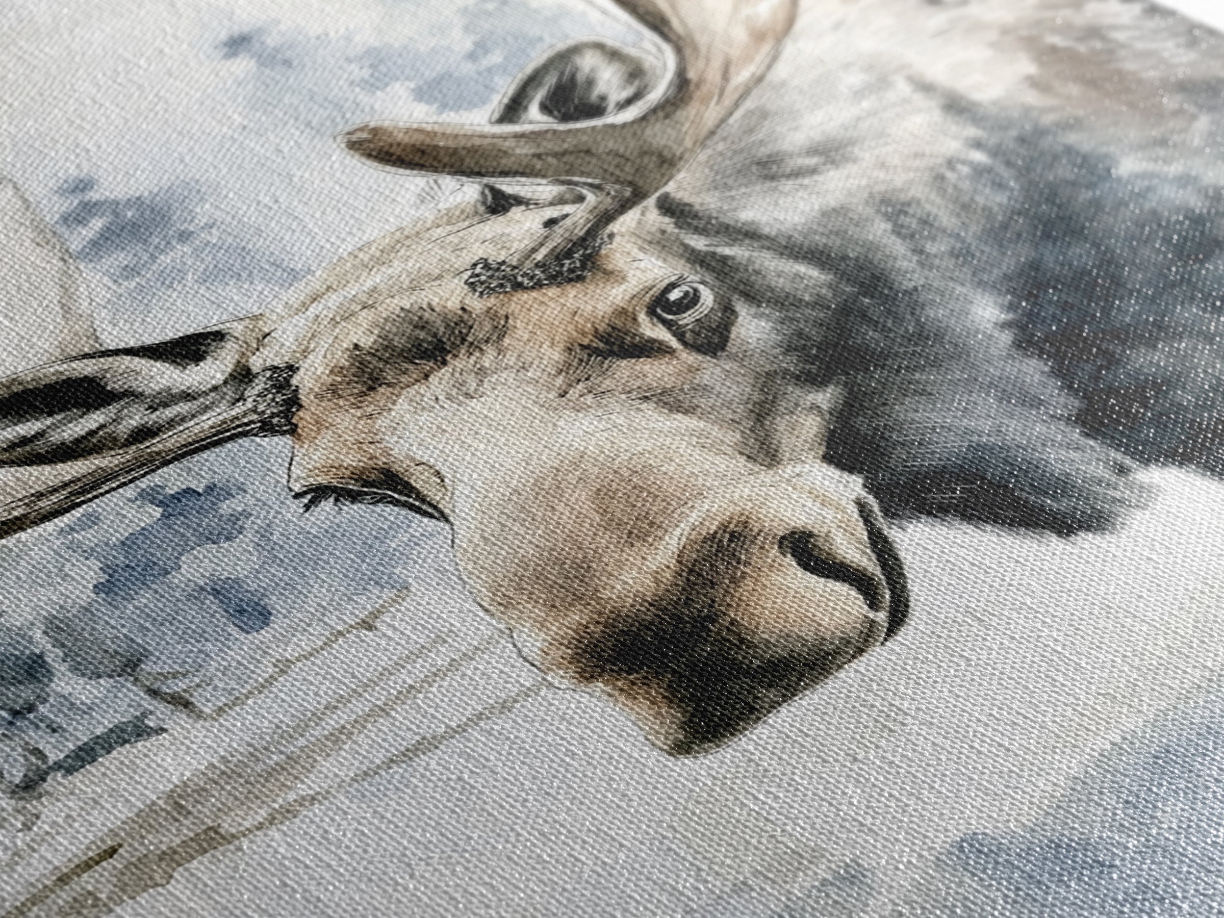 Realistic Moose Portrait In Snowy Pines Framed Canvas Print, Wildlife Wall Art For Rustic Cabin Decor And Nature Lover Gift