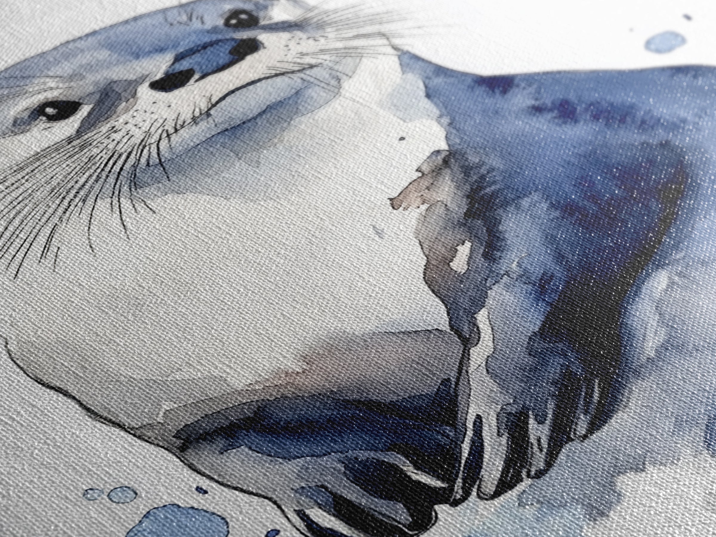 Blue Watercolor Otter Canvas Print, Coastal Animal Art, Wildlife Wall Decor, Nautical Nursery Print And Ocean Lover Gift