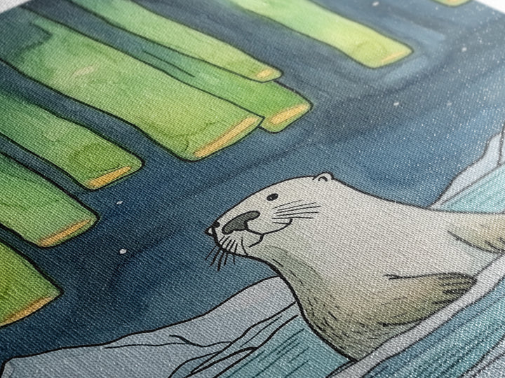 Whimsical Otter Under Northern Lights Wall Art, Arctic Animal Print, Kids Room Decor, Nursery Art, Coastal Nature Decor Gift