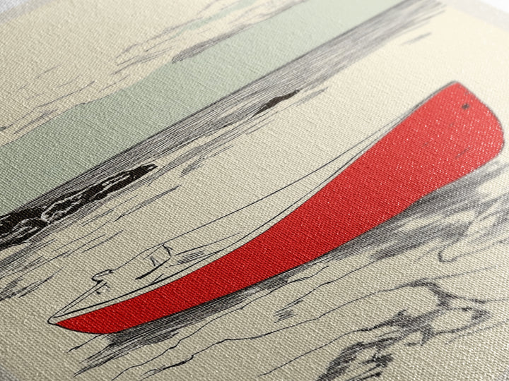 Red Rowboat On Rocky Shore Wall Art, Nautical Coastal Print, Beach House Decor, Seascape Wall Art, Lake House Gift For Him