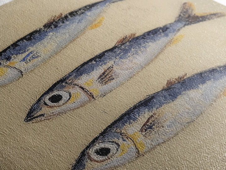 Three Silver Sardine Fish Painting Wall Art, Coastal Kitchen Decor, Nautical Sea Life Canvas, Beach House Gift Print For Home Decor