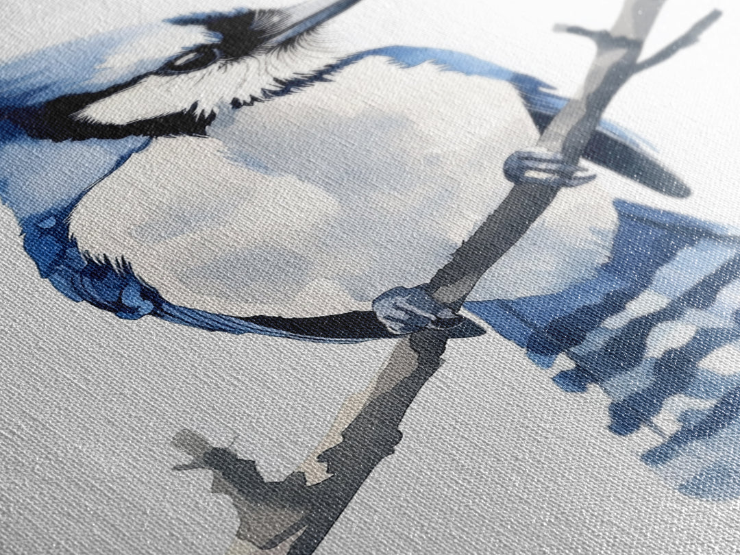 Blue Jay Bird Watercolor Wall Art, Woodland Nature Decor, Bird Lover Gift, Nursery Animal Canvas Print, Coastal Blue Art