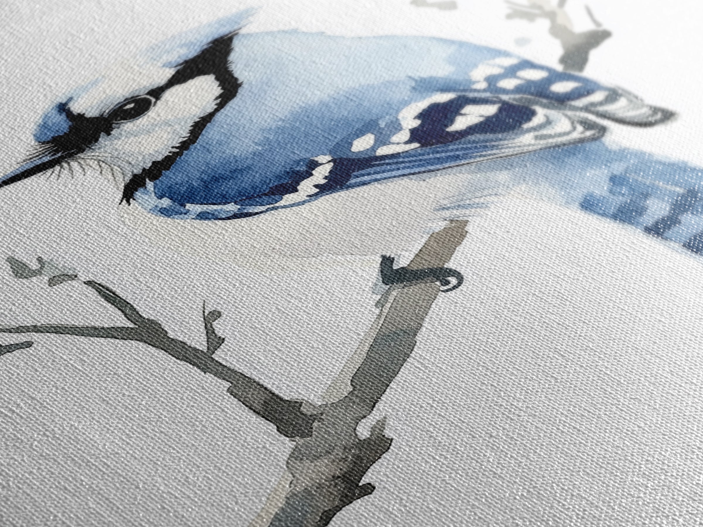 Blue Jay Perched On Branch Wall Art, Watercolor Bird Print, Woodland Nursery Decor, Nature Canvas Print, Bird Lover Gift