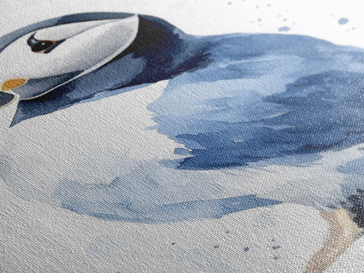 Atlantic Puffin Bird Watercolor Wall Art, Coastal Wildlife Decor, Nautical Canvas Print, Ocean Nursery Gift, Blue Seabird Art